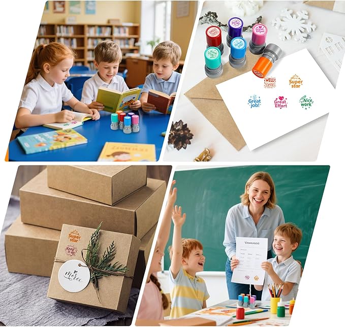 Teacher Stamps for Classroom Self Inking Rubber Great Job Stamp for Grading Homework Test Motivation Students Behavior School Homeschool Reward Supplies, Classroom Teacher Must Haves (6Pcs)
