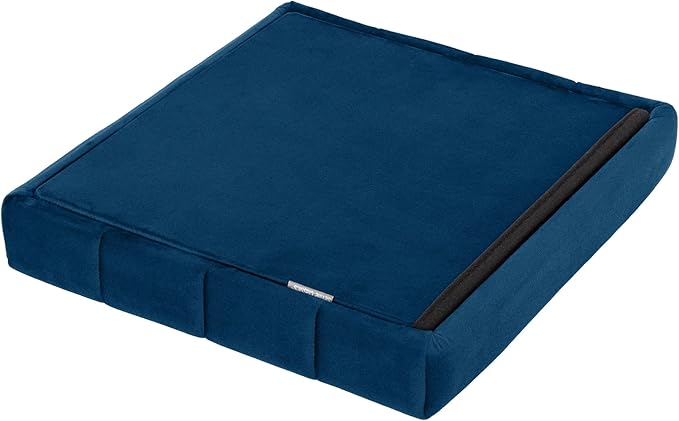 Seville Classics Cushioned Fabric Ottoman Hidden Storage Chest Footrest Chair, Padded Seat for Bedroom, Dorm, Loft, Living Room, Entryway, Hallway, Blue Velvet, 15.7" Cube