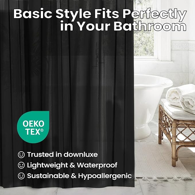 downluxe Black Shower Curtain Liner, PEVA Lightweight Plastic Shower Liner with 3 Magnets, 72" x 72" Waterproof Bathroom Curtain