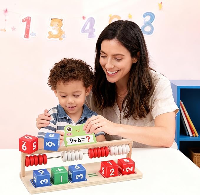 Wooden Math Learning Toys, Number Blocks Toys, Abacus for Kids Math,Montessori Toys for 3-5 Year Old Boys Girls Birthday Gifts