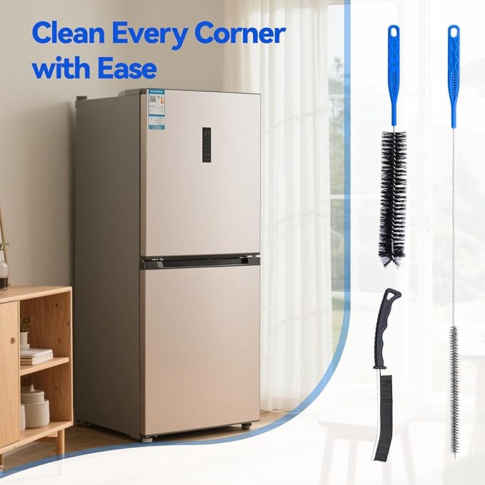 3 PCS Refrigerator Coil Cleaning Brush, Flexible Cleaner Brush Set for Refrigerator Coil, Multi-Use Lint and Dust Remover, with Crevice, Long and Detailing Brushes, Cleaning Tool Set