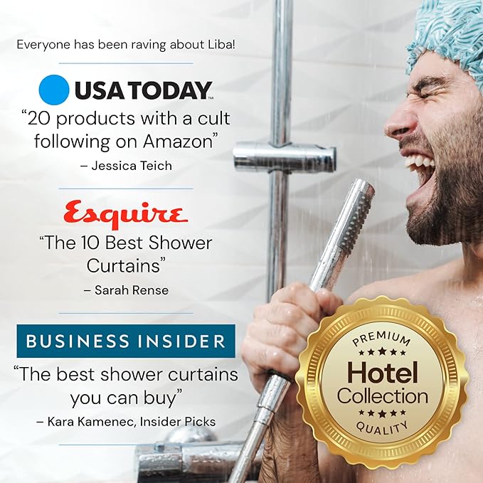 LiBa Waffle Weave Fabric White Shower Curtain, 72 W x 72 H Water Repellent & Heavyweight, Hotel Quality & Cloth Linen Shower Curtains Set and for Bathroom