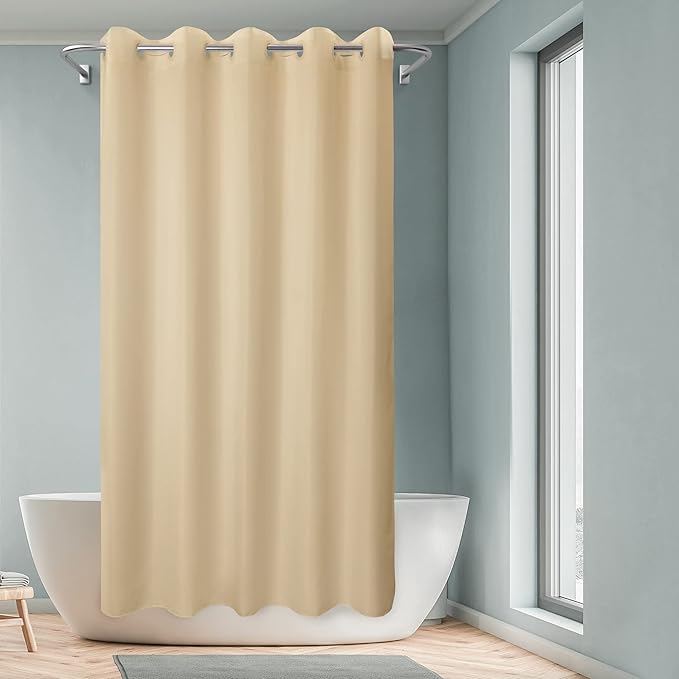 River Dream Extra Long No Hook Beige Shower Curtain or Liner - Soft Microfiber 84" Long Fabric Shower Curtain Liner Set, Machine Washable & Water Repellent, Beige, 71x86