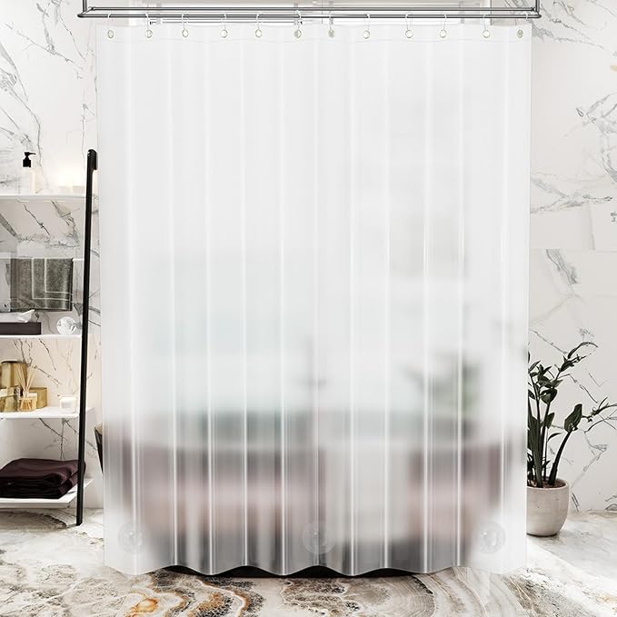 AmazerBath Plastic Shower Curtain 84 Inches Long, 72 x 84 Frosted Weighted Extra Long Shower Curtain, PEVA Heavy Duty Tall Bathroom Curtains with 3 Big Clear Weighted Stones and 12 Grommet Holes