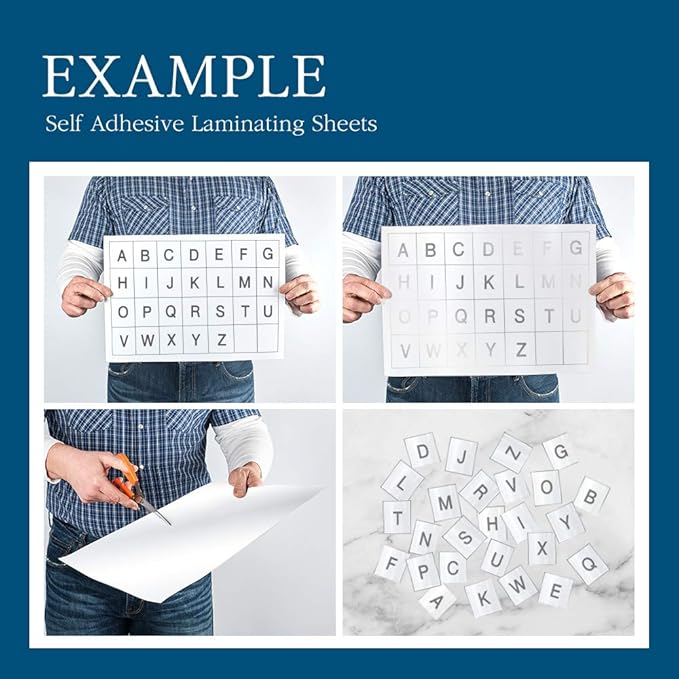 Self Adhesive Laminating Sheets 12.3x17.1 inch, 50 Pack, 4mil Thickness, No-Machine Needed, QuickPeel, Instashield, Stick&GO (50 Sheets, Letter Size 4mil)