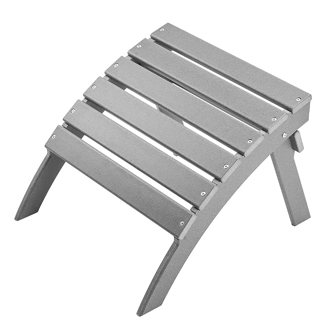 VEVOR Adirondack Ottoman, 21.5L x 18.9W x 14.8H Inch HDPE Plastic Folding Adirondack Ottoman, Weather-Resistant Foot Rest for Adirondack Chair, Widely Used for Outside Porch Pool Lawn Backyard, Gray