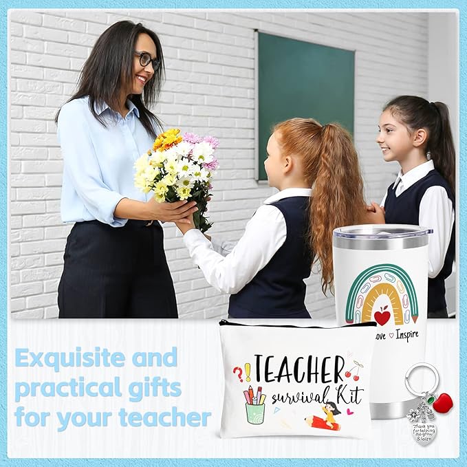 UAREHIBY 12 PCS Teacher Appreciation Gifts in Bulk, 20 OZ Wine Tumbler Teacher Gifts, Graduation Gift with Keychain,Best End of Year Teachers Gift with Cosmetic bag for Women Men