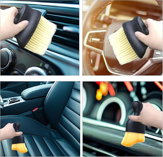 4 Pcs Auto Interior Dust Brush Set Soft Bristles Detailing Brush Dusting Tool Car Interior Cleaning Soft Brushes Duster for Automotive Dashboard, Air Conditioner Vents, Keyboard Dust Removal(Yellow)