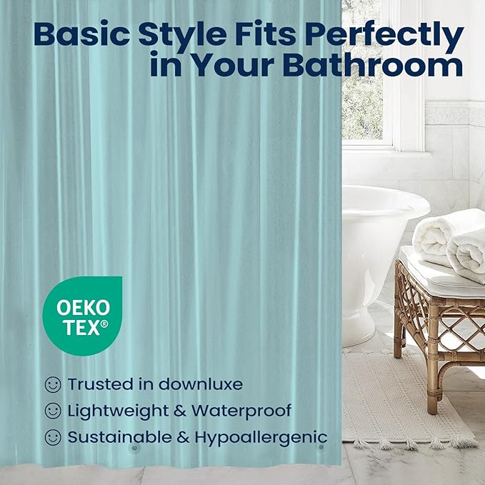 downluxe Blue Shower Curtain Liner, PEVA Lightweight Plastic Shower Liner with 3 Magnets, 72" x 72" Waterproof Bathroom Curtain