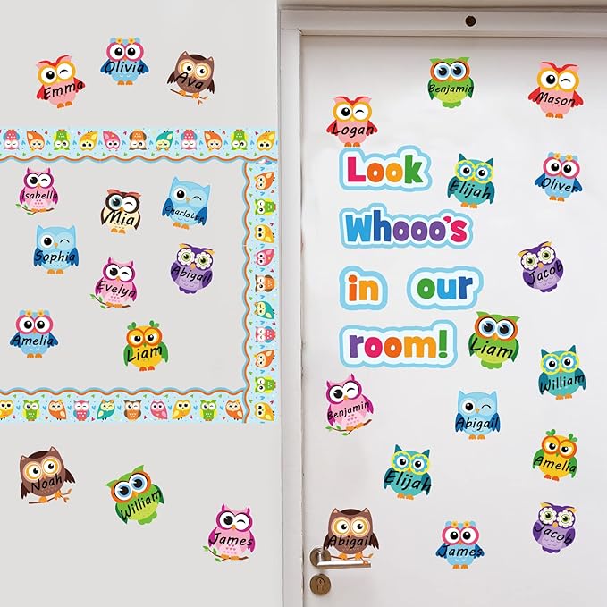 Colorful Owls Bulletin Board Decoration Set Mix Owl Borders Cutouts for Party School Classroom Door Welcome Bulletin Board Craft Home Wall(Look whooos in Our Room)