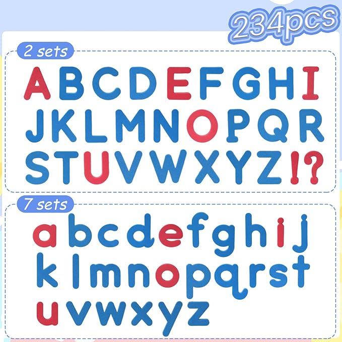 LOVESTOWN Magnetic Alphabet Letters Kit for Kids, Double Sided Magnetic Board with Storage Box, Educational Learning Toys for Preschool Classroom and Home, 234 Pieces (Pack of 2)