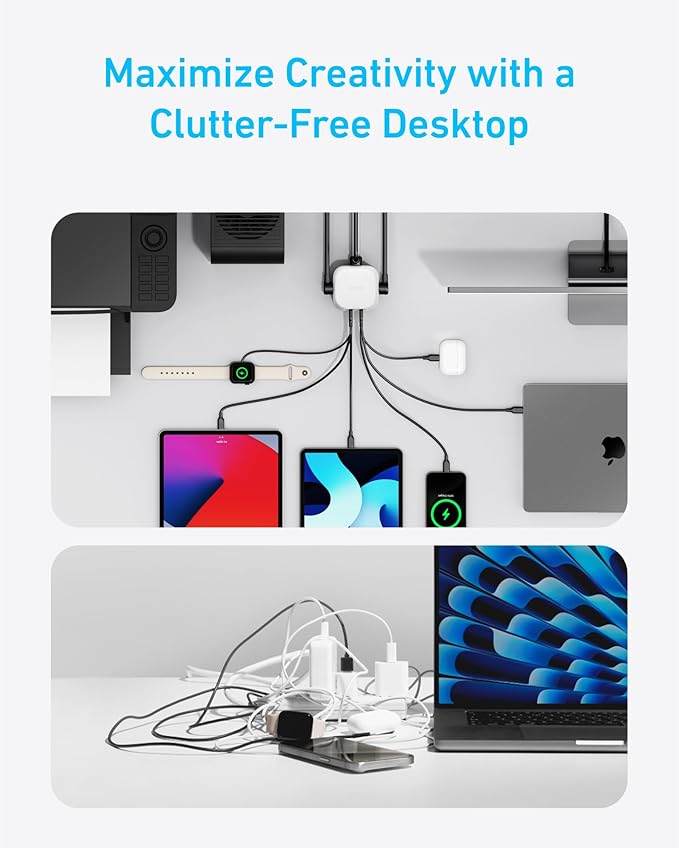 Anker Desktop Charger, 9-in-1 Power Strip with 300J Surge Protector, 5ft Flat Plug Extension Cord with Multiple Devices, 100W USB C Charger with 3 AC, 2 USB A, 4 USB C, Home Office, Desk Accessories