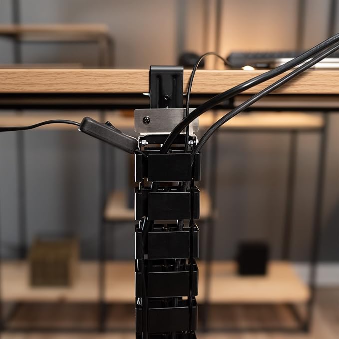 VIVO No Drill Clamp-on Desk Vertebrae Cable Management Kit, Adjustable Quad Entry Flexible Cord Organizer for Home Office, Black, DESK-AC01P-B