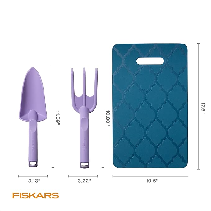 Fiskars 3-Piece Gardening Set, FiberComp Trowel & Cultivator, Dual-Layer Knee Pad, Rustproof Lightweight Design, Explore Collection