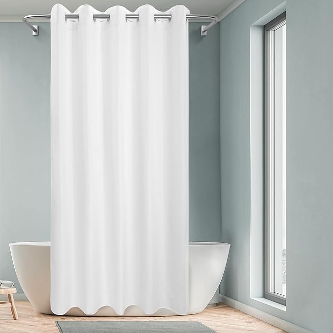 Extra Long No Hook Shower Curtain or Liner Soft Microfiber - Fabric Shower Curtain Liner Set, Machine Washable & Water Repellent, White, 71x98