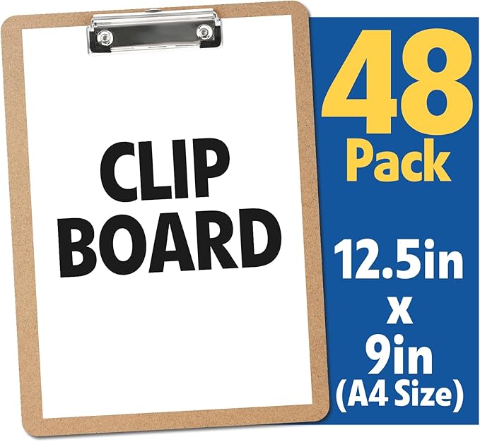 48 Pack Clipboards Bulk, Clip Boards 8.5x11 Standard Letter Size, Clipboards for Classroom, Wooden Clipboard