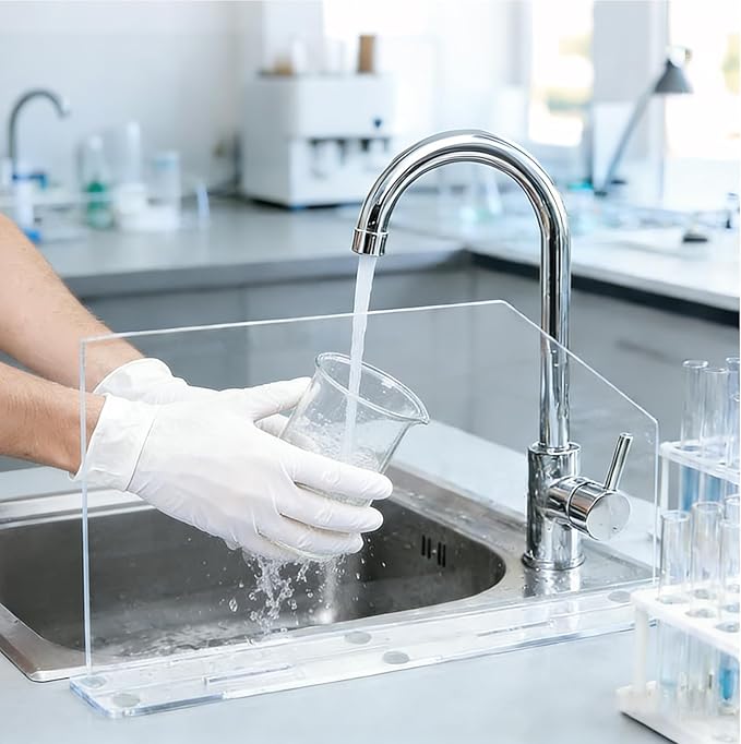 4 Pcs Acrylic Sink Splash Guard with Base 16.14 x 13.38 Inch Plate Countertop Partition Transparent Freestanding Panel Barrier for Hospitals Labs Home Kitchen Bathroom