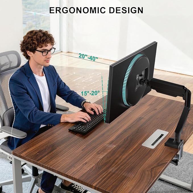 WALI Single Monitor Mount for 13-34 inch Screens, Adjustable Gas Spring Single Monitors Arm, Regular Screen up to 32 inch, 26.4lbs, Computer Monitor Stand for Desk, VESA 75/100mm (GSMP001N), Black