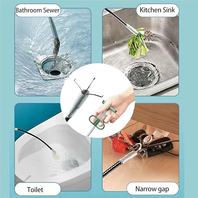 Upgrade Drain Snake for Hair Clogs, 76'' Four claw grabber pickup tool for Litter Pick, Home Sink, Drains, Toilet, Snake Drain Hair Remover