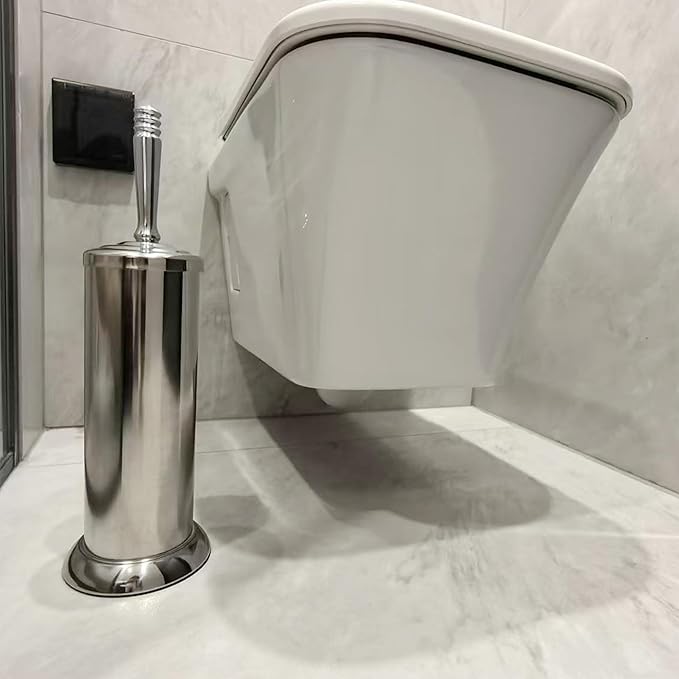 Silver Chrome Toilet Bowl Brush with Holder with Removable lastic Liner, Durable Bathroom Cleaning Tool, Bathroom Cleaner Brush for Efficient Cleaning and Hygiene