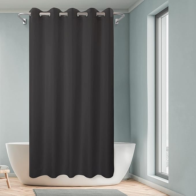 River Dream Extra Long No Hook Black Shower Curtain or Liner Soft Microfiber - 84" Length Fabric Shower Curtain Liner Set, Machine Washable & Water Repellent, Black, 71x86