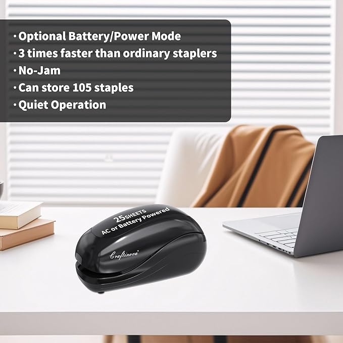 Electric Stapler,Including 2000 Staples and 1 Staple Remover, Suitable for Palm Size and high Comfort,25 Sheet Capacity, AC Adapter or Battery Powered,Battery not Included,(Black)…