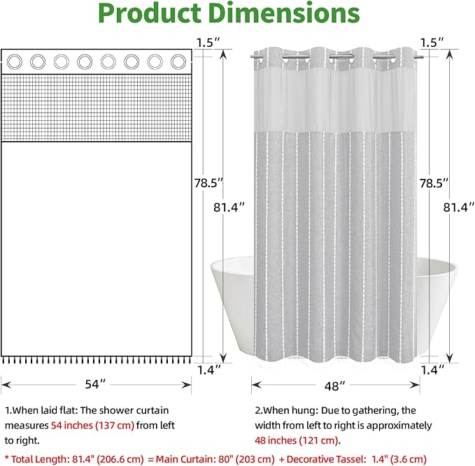 No Hook Stall Shower Curtain with Snap-in Fabric Liner - 54x80 Heavy-Duty Linen Textured Striped Design,Narrow Rustic Modern Farmhouse Bohemian Bathroom Curtain,Water-Repellent,Grey/Gray