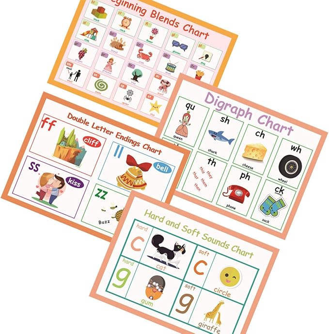 LUGMAZU 11Pcs/Set English Phonics Posters for Classroom, R Controlled Vowel Learning Wall Strip for Kids, Vowel Team Phonics Bulletin Board Set for School,Teacher Tool Supplies, 8.3''x11.7''