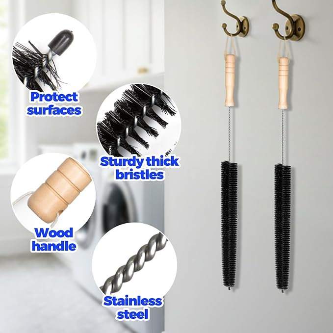 Holikme Dryer Vent Cleaner Kit 2 Pack - Household Cleaning Supplies 304 Stainless Steel Dryer Lint Brush Home Essentials for Lint Trap Dust Vacuum Brush