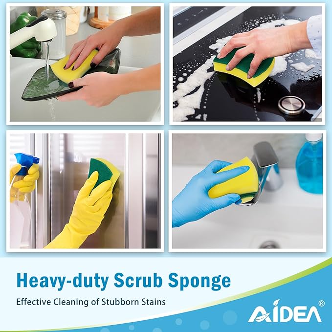 AIDEA Sponges Kitchen, 50 Pack Heavy Duty Dish Sponge, Cleaning Dish Scrubber Sponge for Home and Kitchen, Stink-Free Cleaning Supplies for Pots, Pans