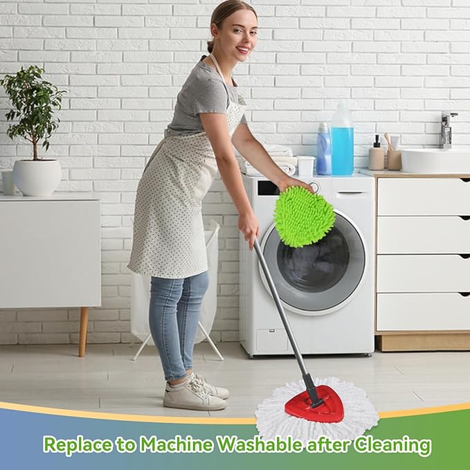 7 Pack Reusable Microfiber Mops Pads Compatible with O-Cedar EasyWring Triangle Mop,3 Elastic Mops Head 2 White Mop Replacement,One Scrub Brush & One Base for Deep Clean,Machine Washable Mopp Refills