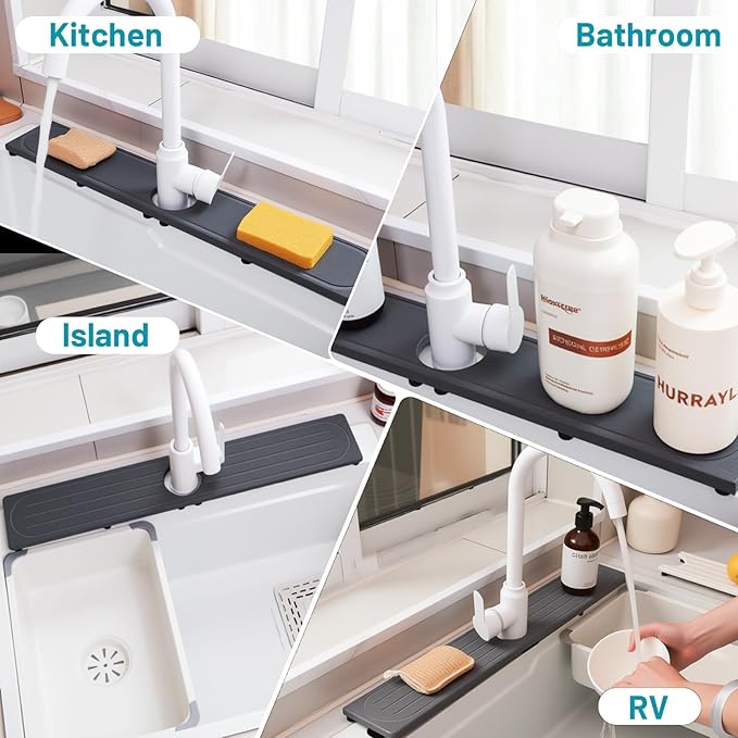 Faucet Mat for Kitchen Sink with Raised Feet, Fast Drying Diatomite Stone Sink Tray, Water Absorbent Faucet & Sink Splash Guard, Prevents Moisture Buildup, Durable Protector for Bathroom Counter