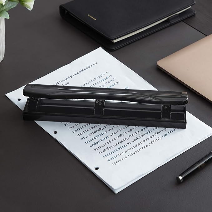 Amazon Basics 3 Hole Punch with Easy-Clean Tray, 10 Sheet Capacity, Black, 6-Pack