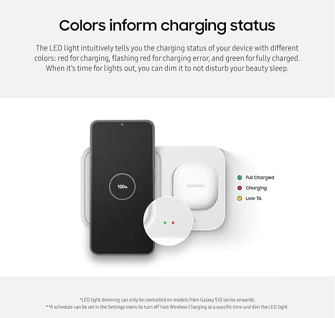 SAMSUNG 15W Wireless Charger Duo w/USB C Cable, Charge 2 Devices at Once, Cordless Super Fast Charging Pad for Galaxy Phones and Devices, 2022, US Version, Black