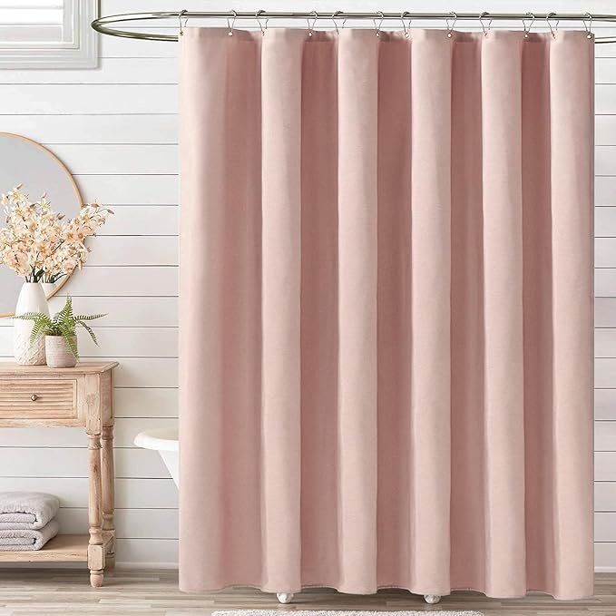 BTTN 78 Inch Long Shower Curtain - Linen Textured Heavy Duty Fabric Shower Curtain Set with 12 Plastic Hooks, Wrinkle Free, Machine Washable, Modern Bath Curtains for Bathroom, 72x78, Blush/Light Pink