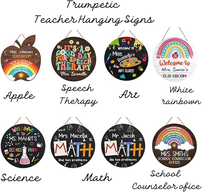 Custom Teacher Welcome Sign for Classroom Door Decoration, Custom Teacher Name Rainbow Door Hanger Signs, Back to School Wreath for First Day of School Classrooms Wall Plaque School Supplies Must Have