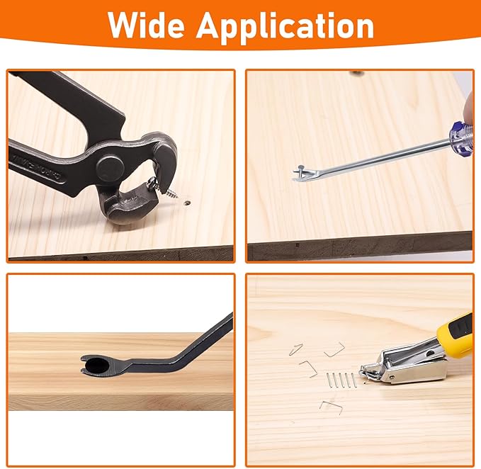 4Pcs Upholstery and Construction Staple Remover Tools Set - Nail Tack Remover, U Tack Lifter, End Cutting Plier, Carpet Remover Tool for Furniture Floor Craft Project Photo Frame