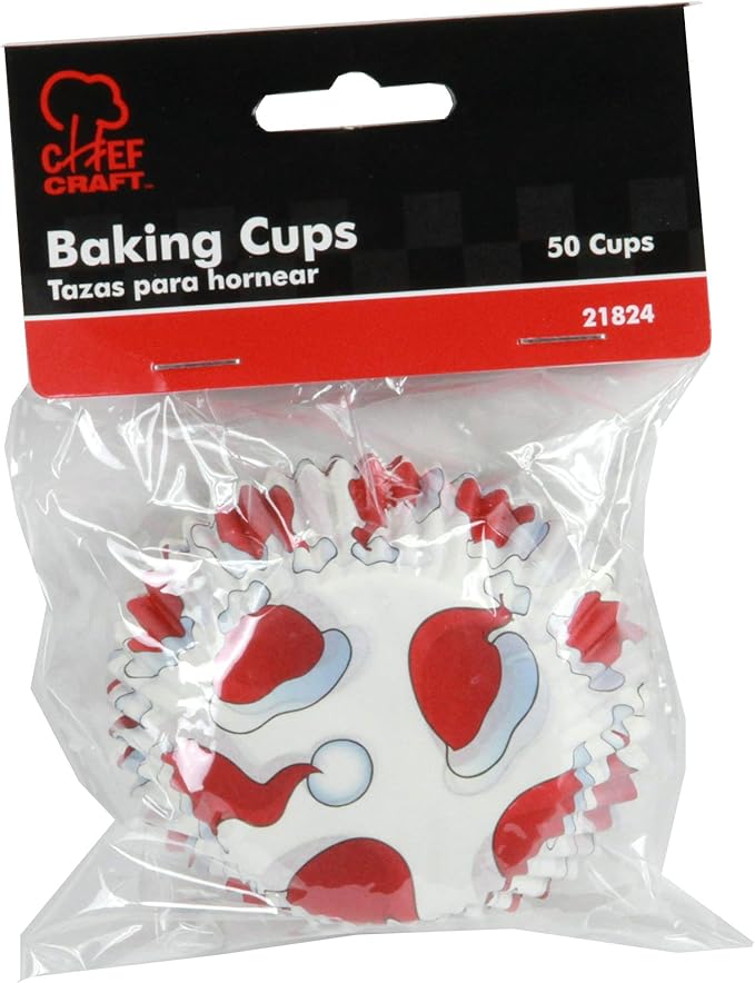 Chef Craft Paper Patterned Cupcake Liners, 50 count, White/Red
