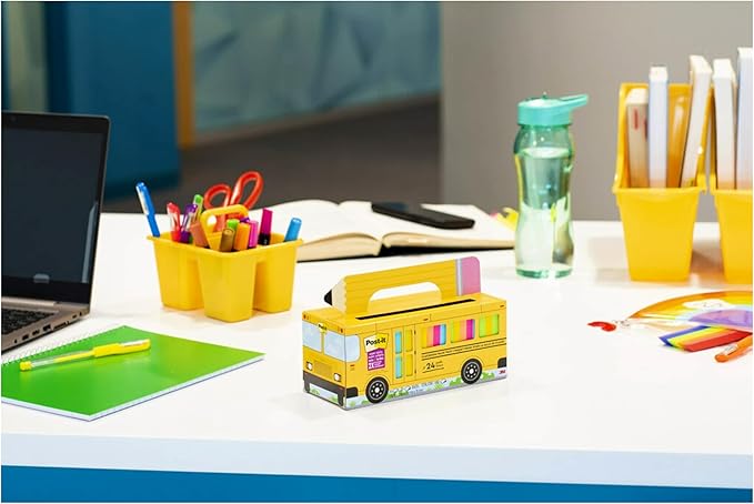 Post-it Super Sticky Notes Value Pk,24 Pads,Convenient School Bus Carry & Storage Case,2X The Sticking Power,3x3 in,Bright Colors (Orange,Pink,Blue,Green,Yellow),Recyclable (654-24SSBUS),(Pack of 8)