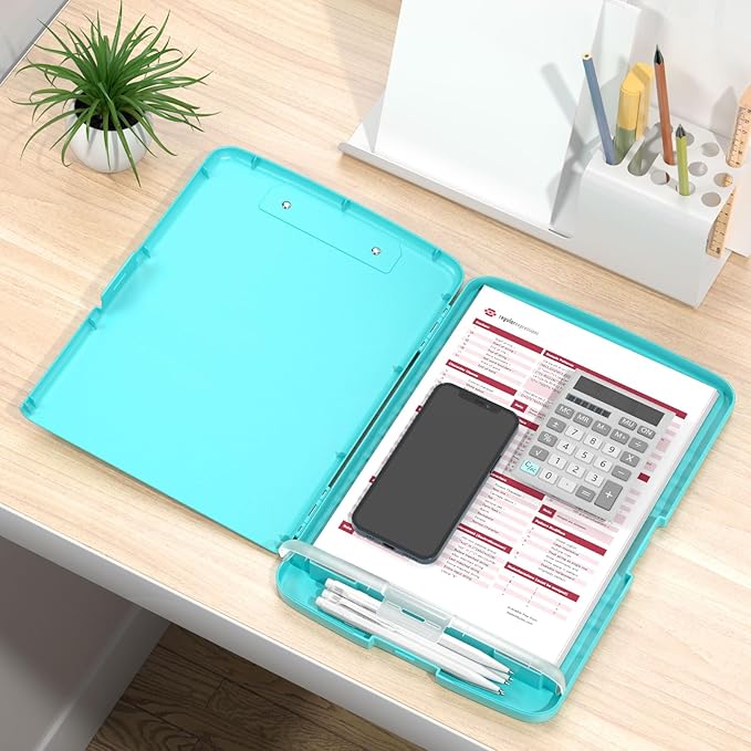 Rimilak Plastic Clipboard with Storage, 8.5 x 11 High Capacity Folio Nursing Case with Pen Holder, Size 14.2 x 9.6 x 1.2″ Folder Side-Opening for Classroom, Teacher, Smooth Writing, Mint Green