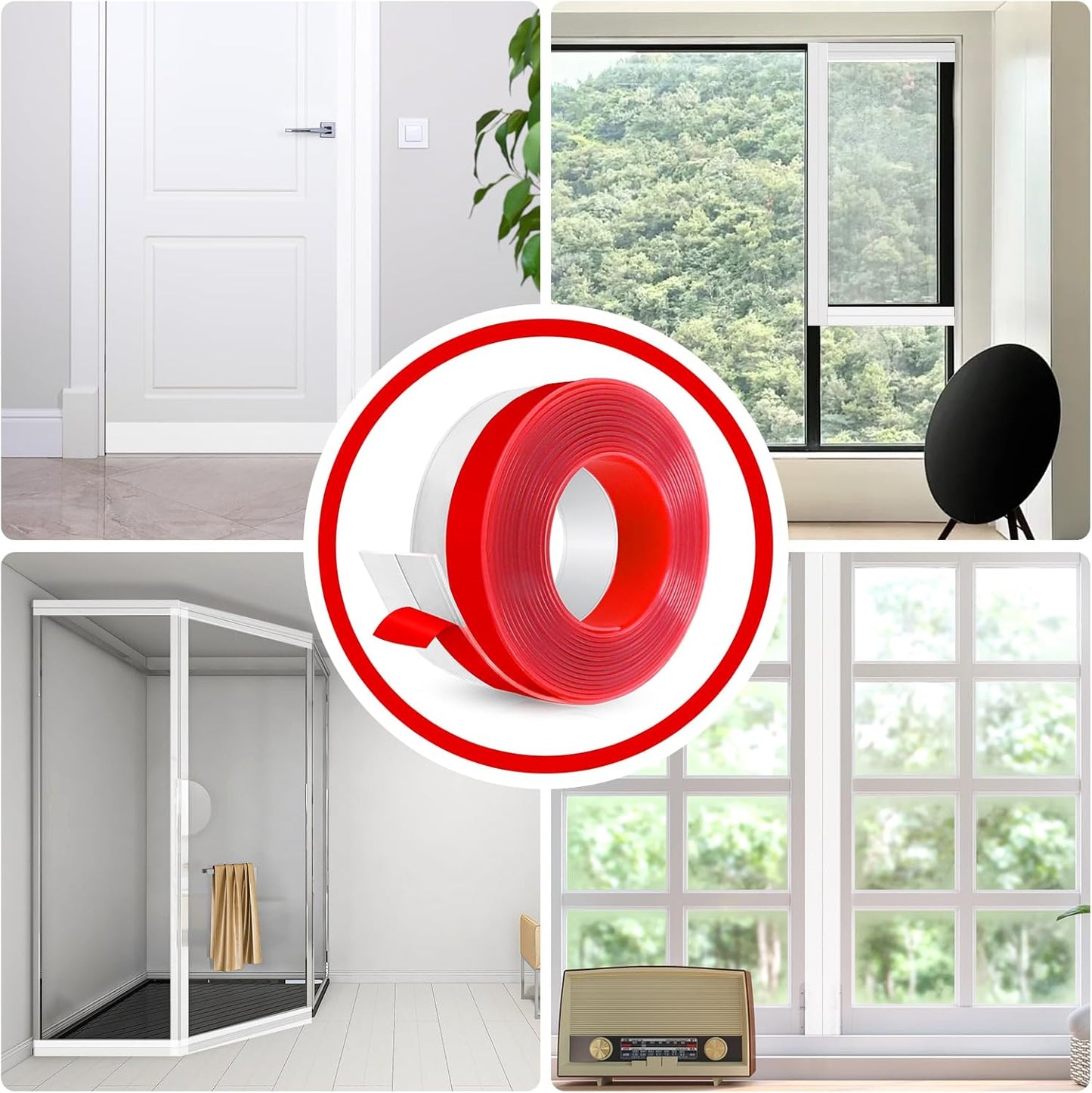 Weather Stripping Self Adhesive Door Draft Stopper Flexible Shower Door Bottom Seal Silicone Seal Strip for Sliding Glass Windows Side Gaps (Transparent, 2 Inch Wide x 10 Feet Long)