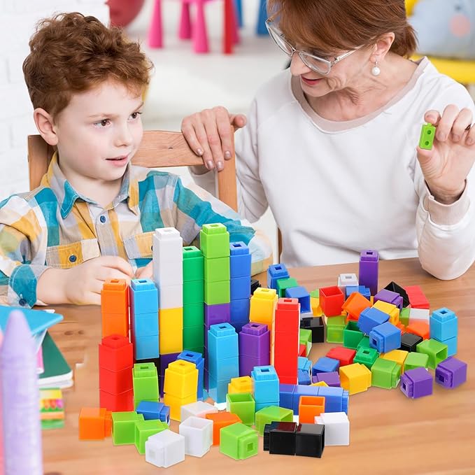 Jenaai 1000 Pieces Linking Counting Cubes, Plastic Counting Blocks, Colorful Math Cubes, Math Manipulatives Classroom Learning Supplies for Preschool Activities Boys Girls(Simple Style)
