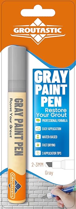 Gray Grout Paint Pen – Tile Grout Colorant & Sealer Marker, Quick-Dry, Ideal for Bathroom, Shower, Kitchen Tiles – Restores Grout Lines,3 Adjustable Tips (2-3 mm)
