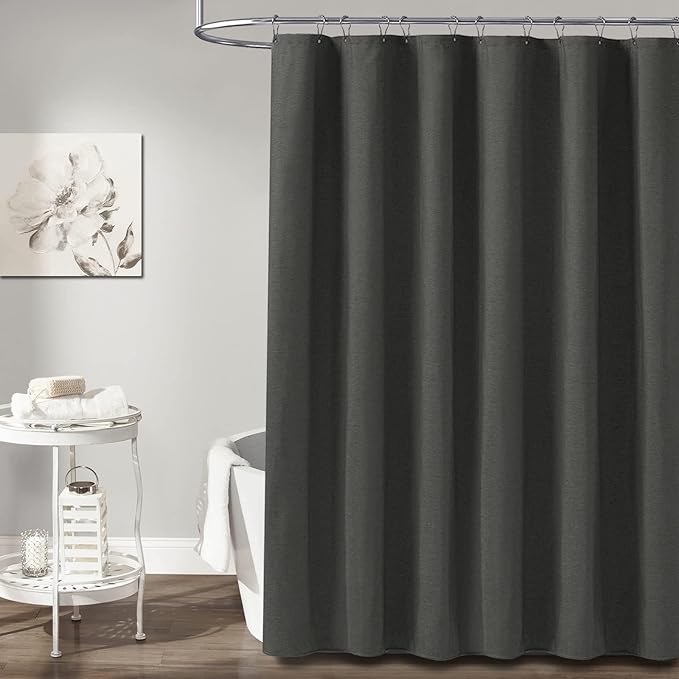 BTTN 60 Inch Stall Fabric Shower Curtain - Linen Cloth Heavy Duty Shower Curtain Set with 10 Plastic Hooks, Narrow Waterproof Decorative Bath Curtains for Bathroom and Bathtubs - 60x72 - Charcoal Grey