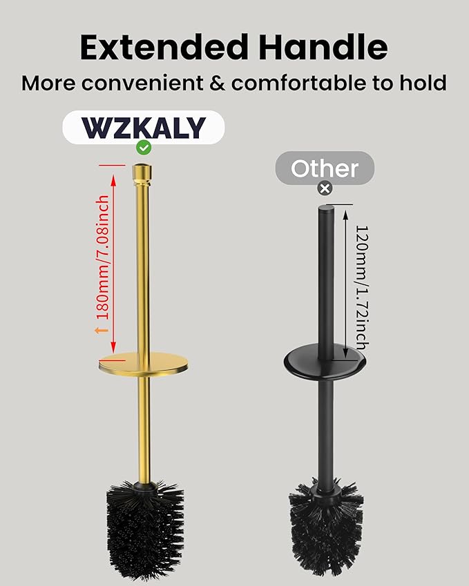 Toilet Brush and Holder Set, Toilet Bowl Brush for Bathroom with Long Handle, Stainless Steel Toilet Cleaner Brush with Durable Scrubbing Bristles,Splash-Prooft (Brushed Gold)