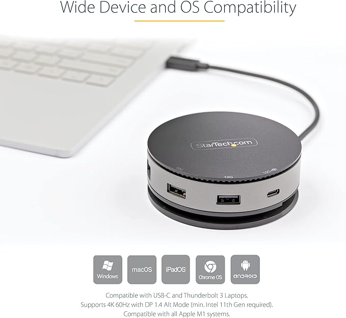 StarTech.com USB C Multiport Adapter - USB 3.1 Gen 2 10Gbps Type-C Mini Dock with 4K 60Hz HDMI/DisplayPort or 1080p VGA - 75W PD Passthrough, 3-Port USB Hub, GbE - Mobile Docking Station (DKT31CHDVCM)