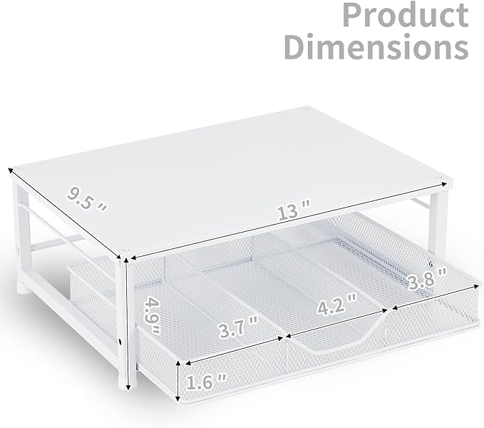 Small Laptop Stand for Desk, Monitor Stand Riser, Office Desk Accessories, Computer Desktop Stand with Drawer for Home, Office, School (White)