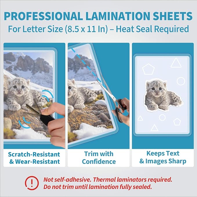 Binditek Matte Laminating Sheets, 3 Mil 50 Pack, 9 x 11.5 Inches Matte Thermal Laminating Pouches, Fits 8.5 x 11 Letter Size - Glare Free, Writable, Heat Seal