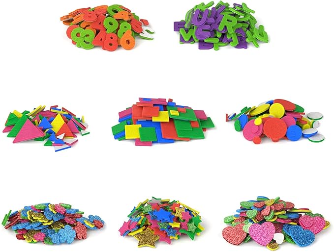 ARTEZA EVA Foam Shapes, 1000 Pieces, Assorted Colors, Peel and Stick Self-Adhesive Foam Pieces for Learning Centers and After-School Projects