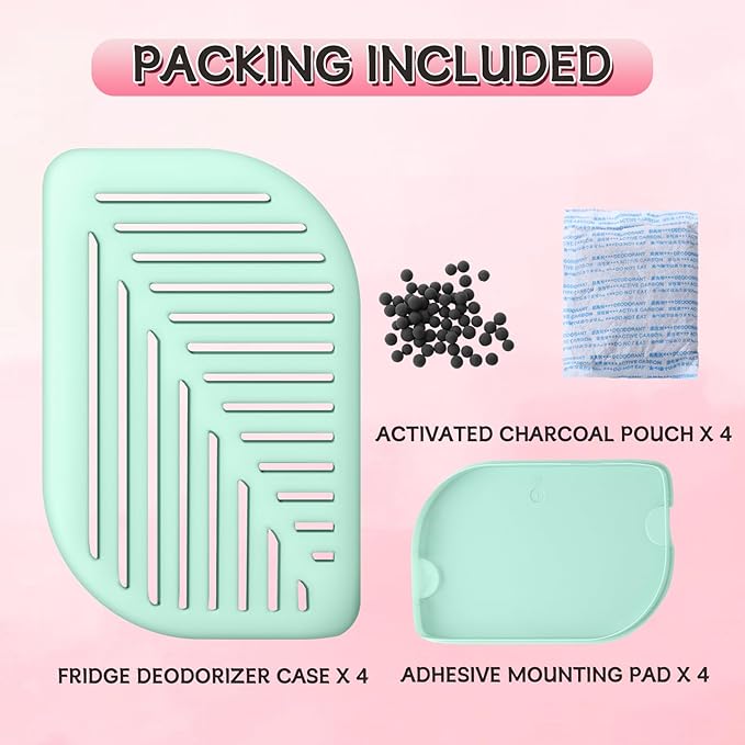Lounsweer 4 Pack Fridge Deodorizer Odor Eliminator, Activated Charcoal Air Freshener Leaves Shaped Fridge Smell Eliminator for Refrigerator, Freezer Pantry